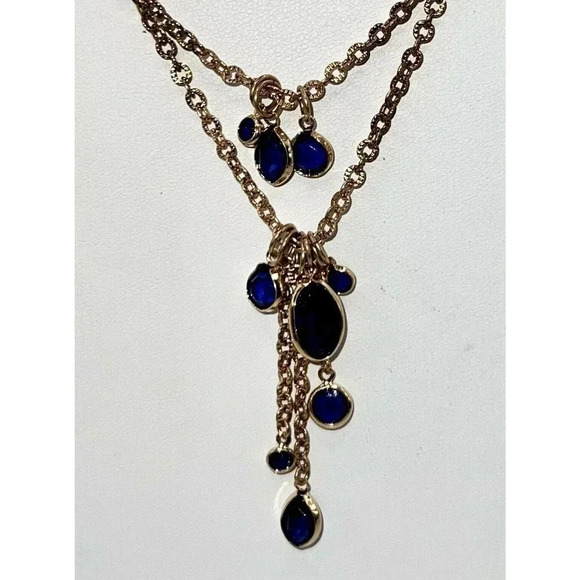 NWT Forth & Towne Multi Layer Gold Tone Cobalt Blue Dangle Necklace - Picture 1 of 4